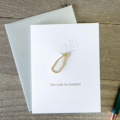 This Calls For Bubbly Greeting Card With Champagne Paper Clip - Femail Creations