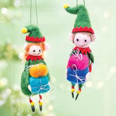 Santa's Elves Wool Ornament Set - Femail Creations